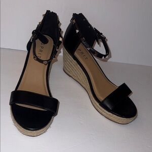 Esprit Romy Espadrille Studded Wedge Heels Sandals Black Women’s Size 10